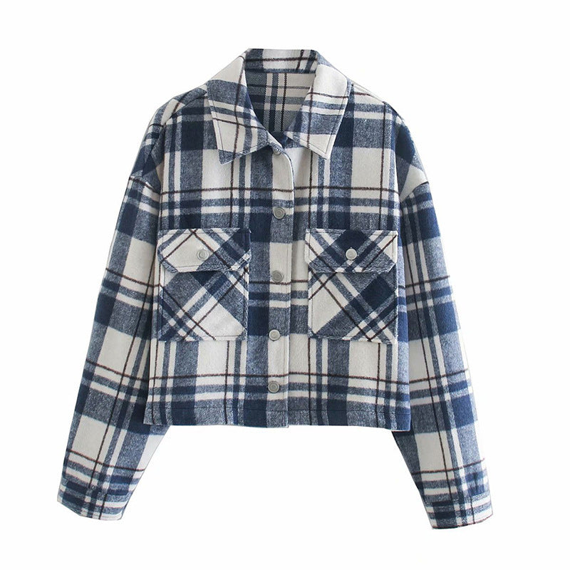 Loose plaid short shirt jacket