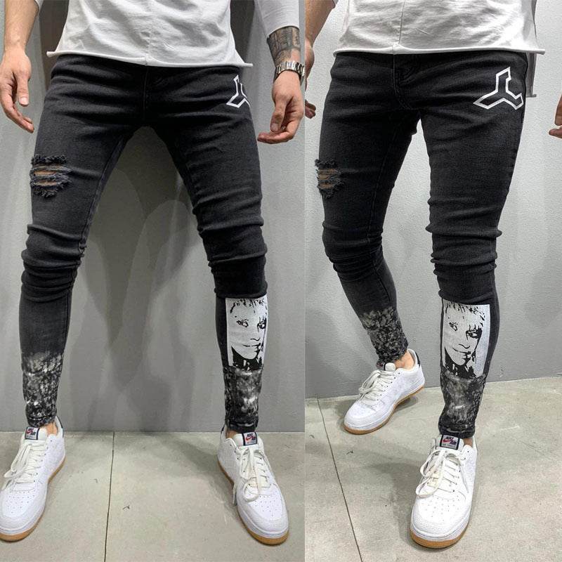 Men's Ripped Stretch Stiletto Jeans Black Jeans - Mubimart