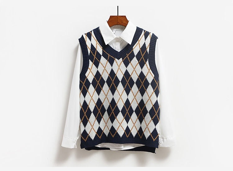 College Style Knitted Sweater Vest Women's Vest