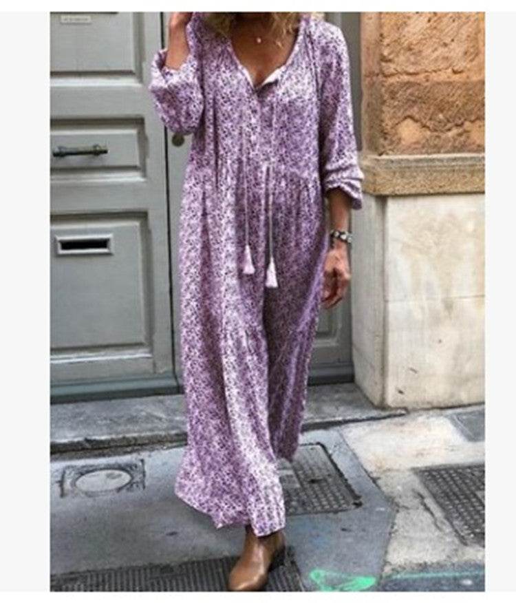 V-neck print maxi dress - Mubimart