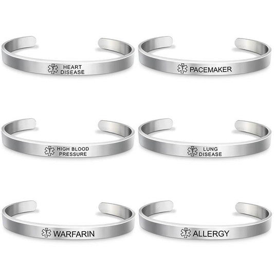 Fashion Silver Plated Medical Alert Cuff Bracelet EPILEPSY Diabetic Allergy Stainless Steel Bangle For Women Men - Mubimart
