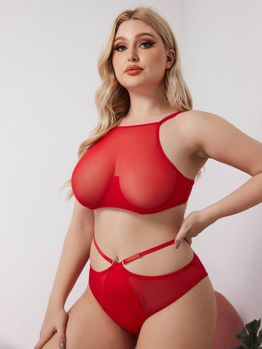 Three Point Underwear And Garter Belt Hollow Perspective Suit - Mubimart