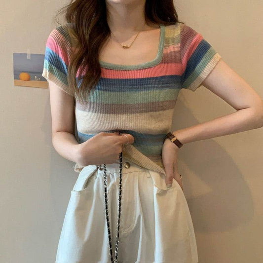 Knitwear Short Sleeve T-shirt For Women - Mubimart
