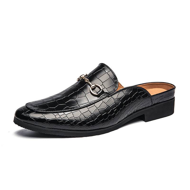 Men's Lazy Semi Slipper Leather Shoes - Mubimart