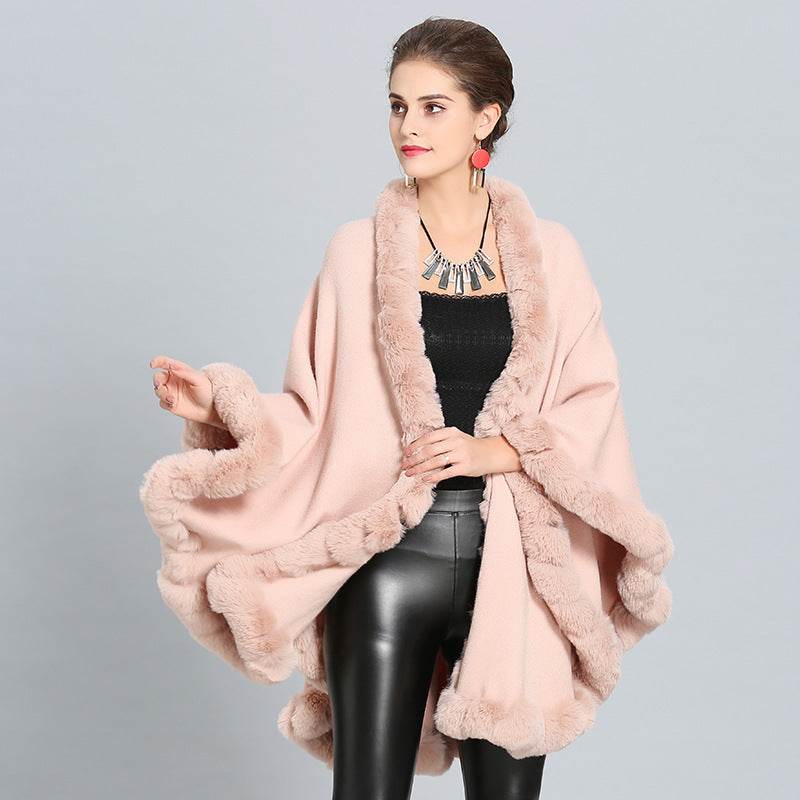 New Large Size Faux Fox Fur Collar Knitted Shawl - Mubimart