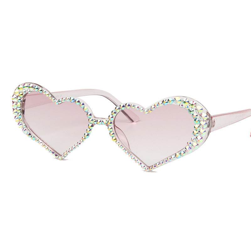 European And American New Peach Heart Diamond Sunglasses Female Cute Cat Eye Heart Shape - Mubimart