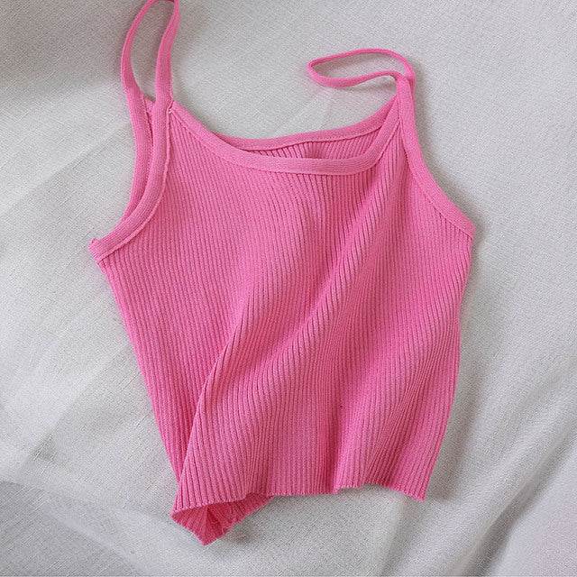 Women's Solid Color Knitted Camisole Top - Mubimart