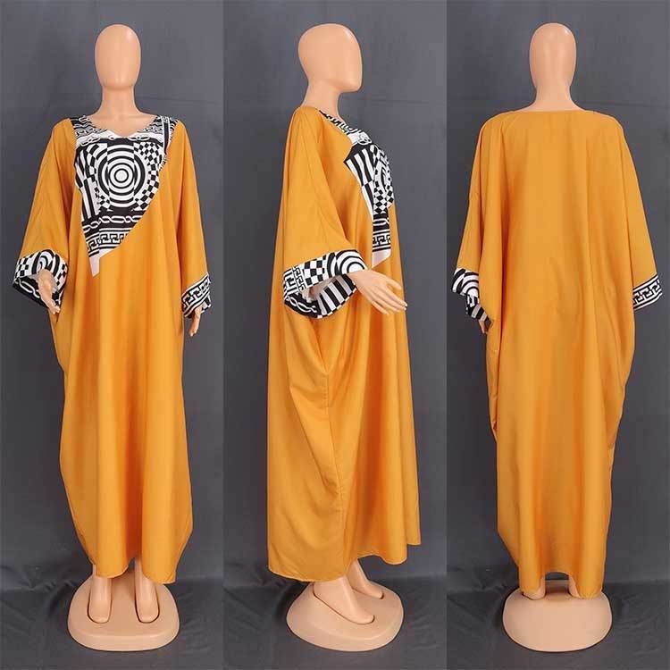 Women's Middle East Plus Size Robe Printed Loose Maxi Dress - Mubimart