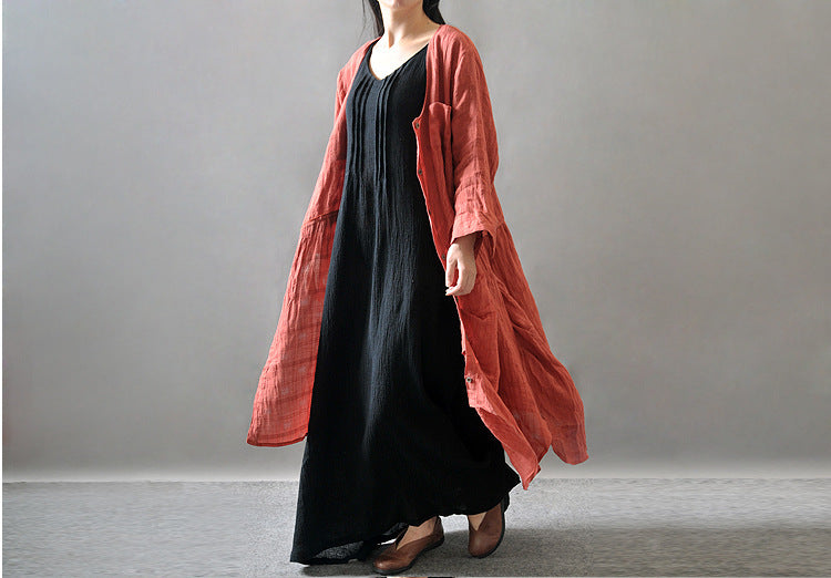 Artistic Texture Linen Robe Plus Size Dress - Mubimart -  