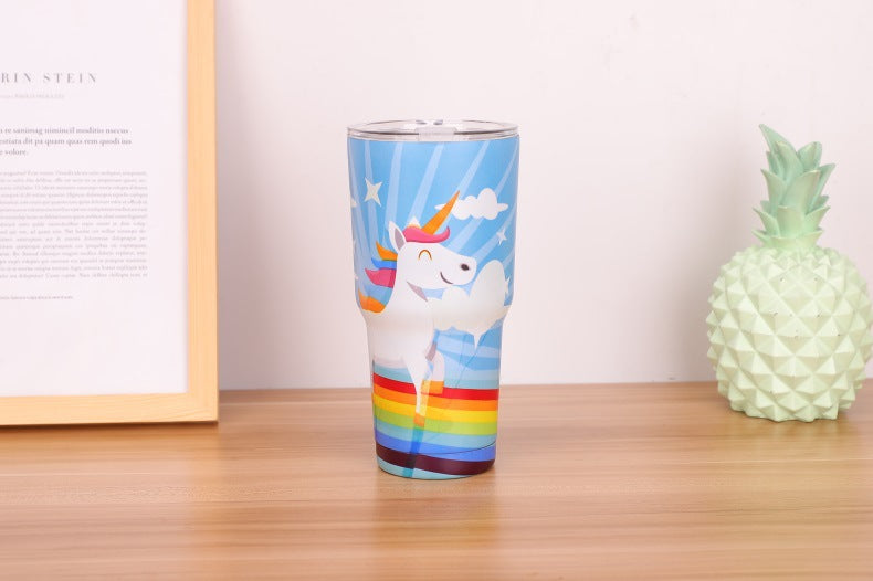 30oz Cup 304 Stainless Steel Large Ice Cup Water Cup Cartoon Thermal Mug Ice Preservation - Mubimart -  