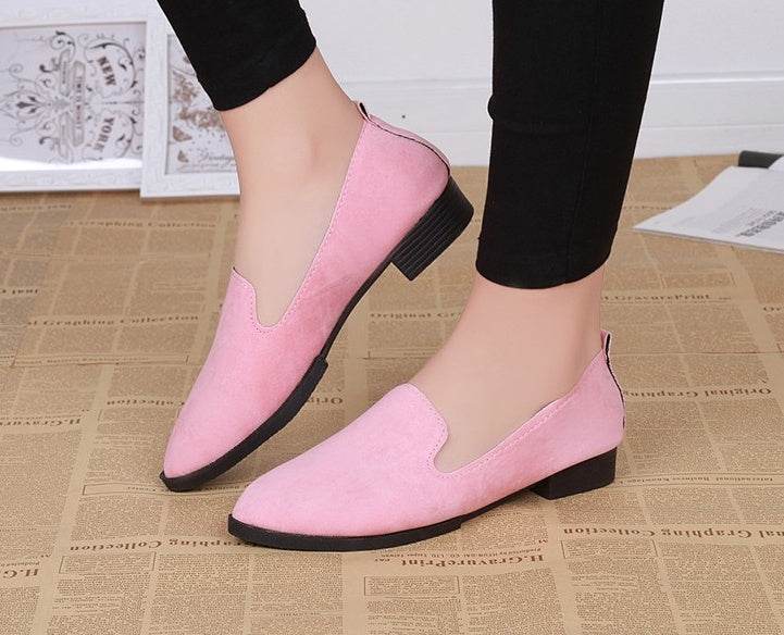Suede round head single shoes low heel shallow mouth casual comfort single shoes - Mubimart