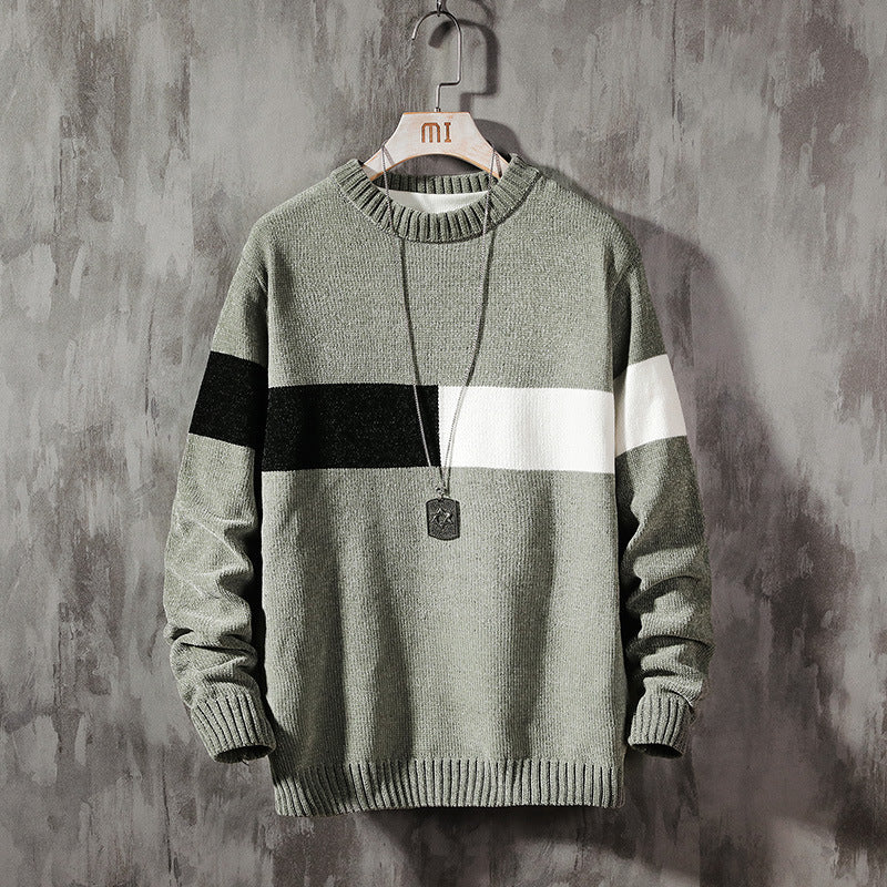 Loose-colored pullover sweater handsome sweater