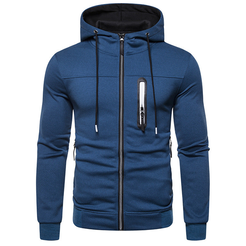 New Simple Splicing Zipper Hooded Long Sleeve Hoodie