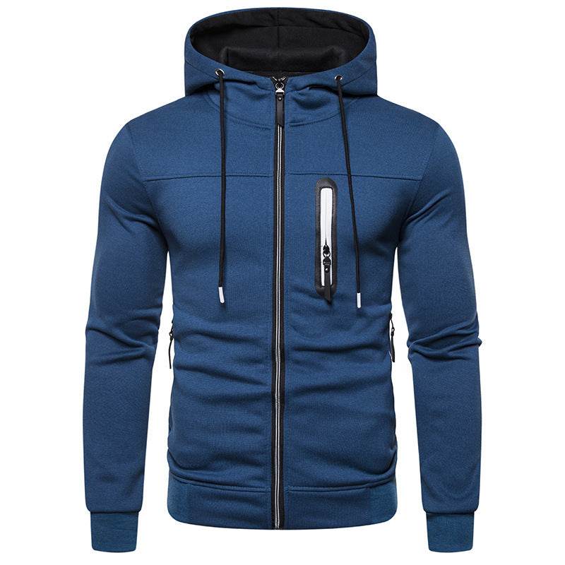 New Simple Splicing Zipper Hooded Long Sleeve Hoodie - Mubimart
