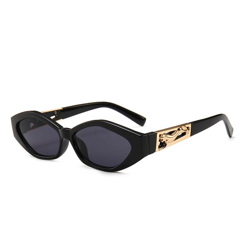 Angular Cat-eye Sunglasses, Modern Retro Temples In The Shape Of A Jumping Cheetah - Mubimart