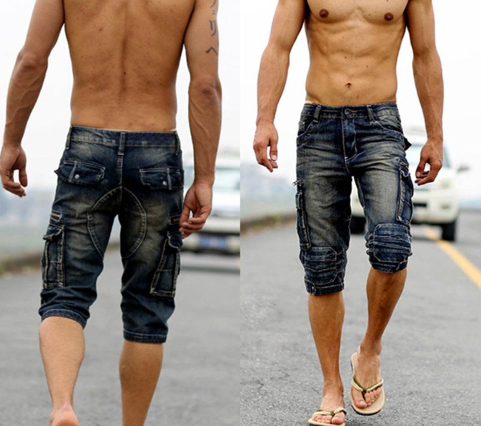 Pocket casual denim cropped shorts - Mubimart