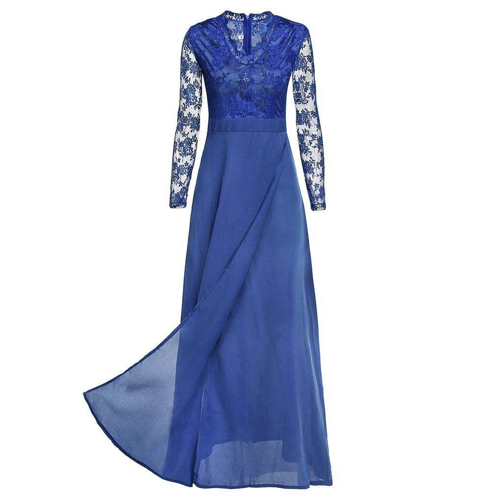 Women V-neck Sexy Lace Elegant Wedding Party Dresses - Mubimart