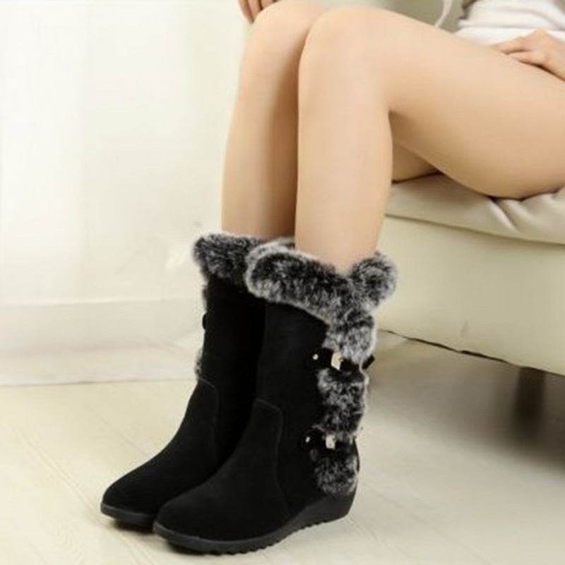 Snow Boots Mid-calf Faux Fur Plush Winter Women Boots - Mubimart