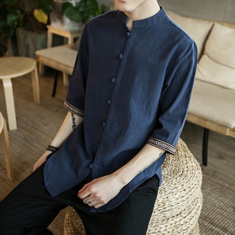 Contrast linen casual shirt - Mubimart