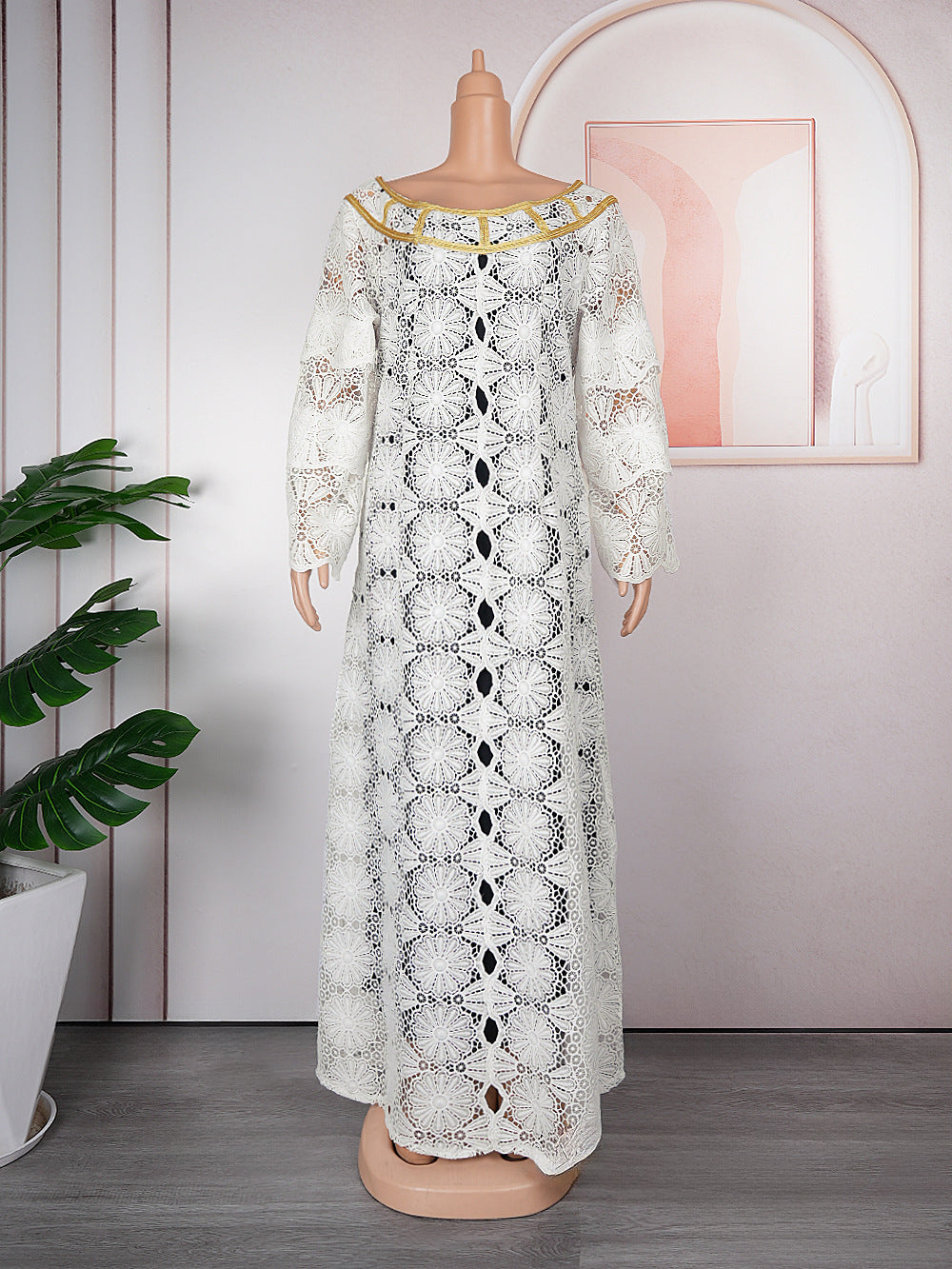 Women's Crocheted Hollow-out Plus Size Robe African Dress - Mubimart -  