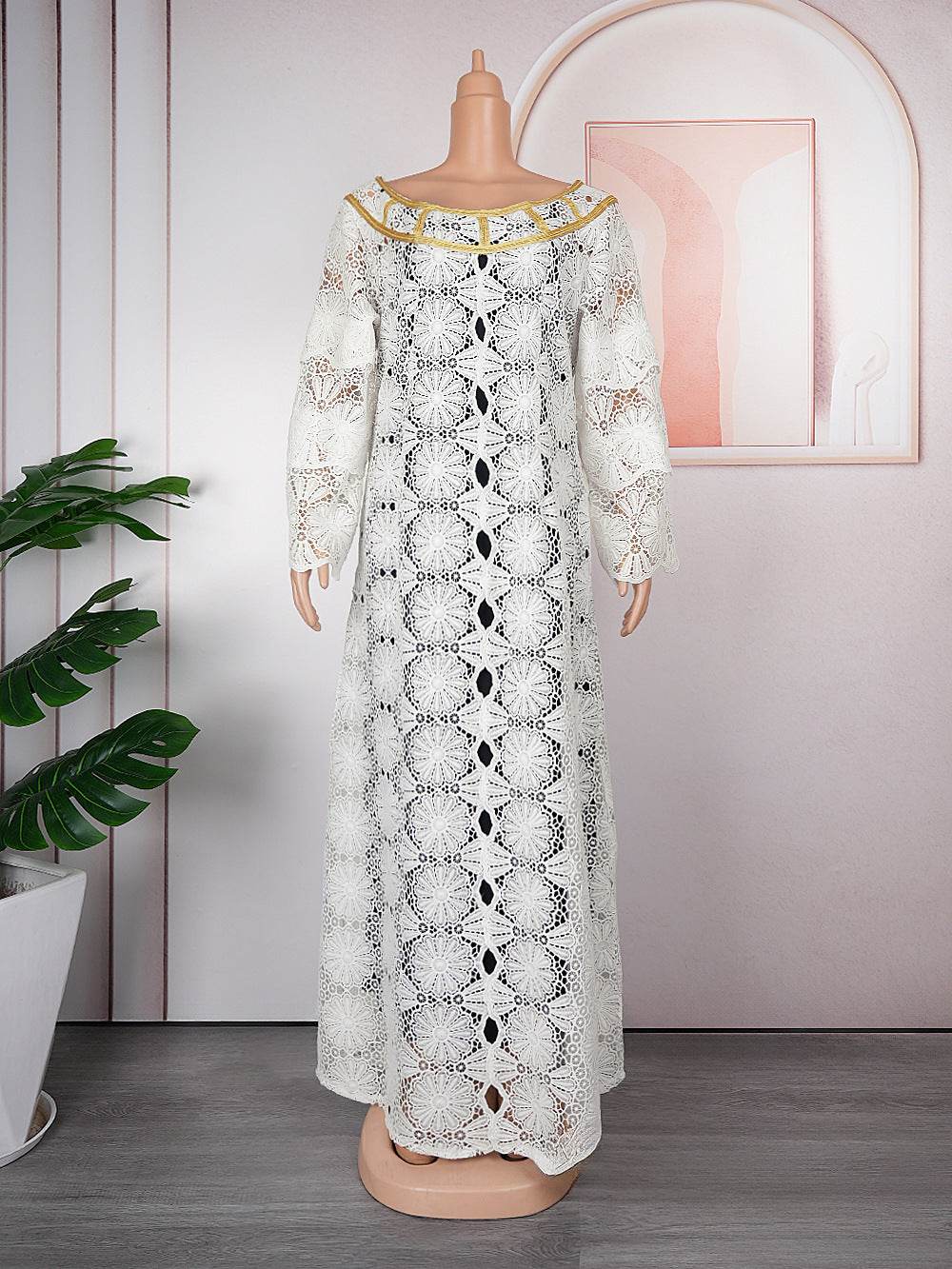 Women's Crocheted Hollow-out Plus Size Robe African Dress - Mubimart