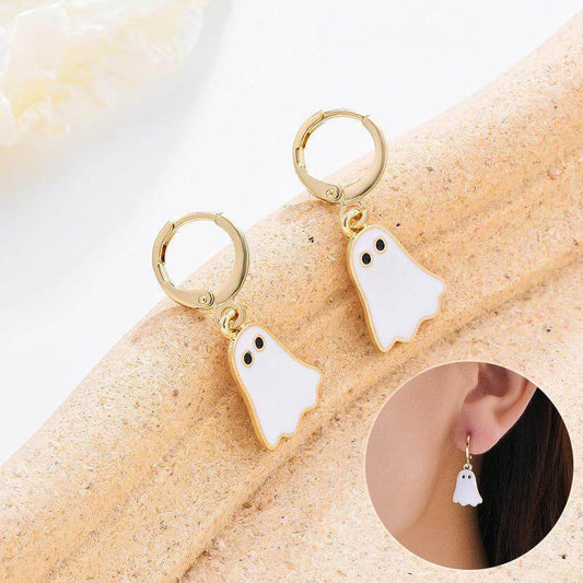 Halloween Ghost Earrings For Women Gold Ghost Huggie Hoop Earrings Halloween Jewelry Cute BOO Halloween Earrings - Mubimart