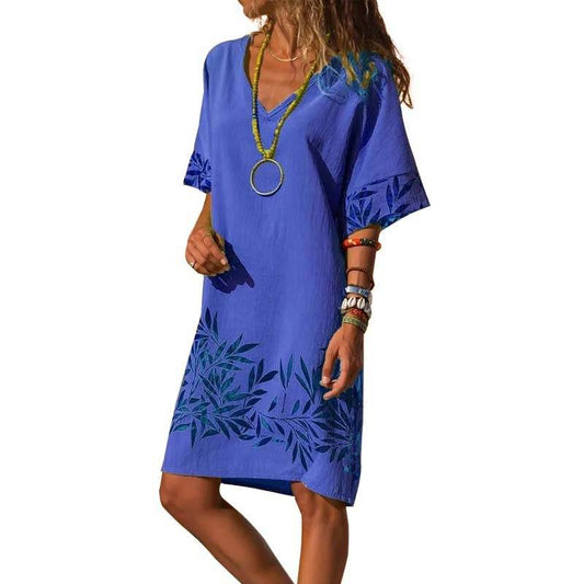 Casual V-neck plus size dress - Mubimart