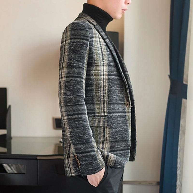 Men Blazer Slim Fit Designs Male Plaid Blazer - Mubimart