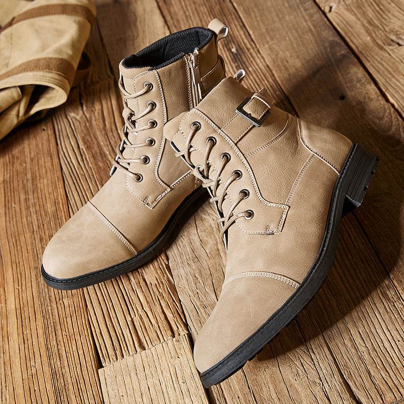 Worker Boot Men's Retro Lace Up High-top Martin Boots - Mubimart