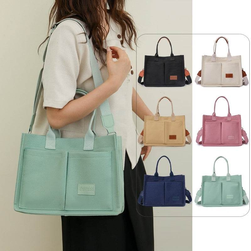 Casual Daily Canvas Tote Shoulder Bags Women Mommy Bag Large Capacity Messenger Multi Pocket Crossbody Chic Reusable Hand Bag - Mubimart