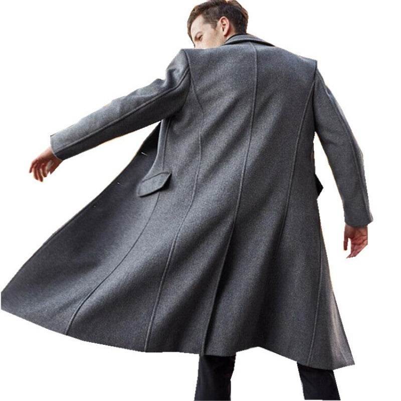 Men's Long Trench Coat Woolen Coat - Mubimart