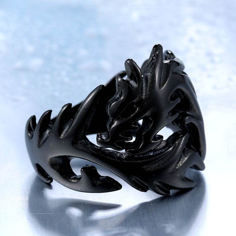 Trendy Fashion Stainless Steel Dragon-shaped Open Ring Personality Men Titanium Steel Ring Ornament - Mubimart