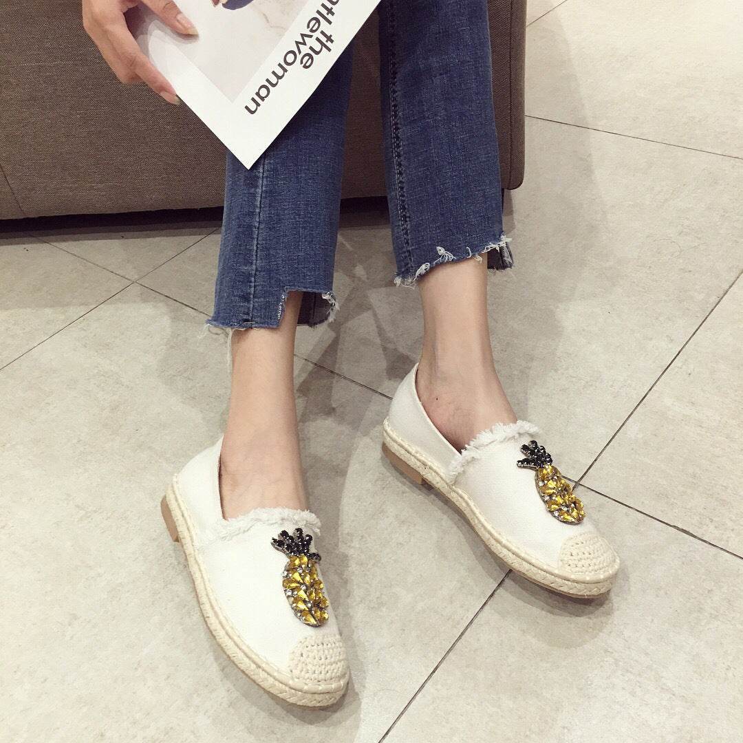 Pineapple Rhinestone Flats - Mubimart