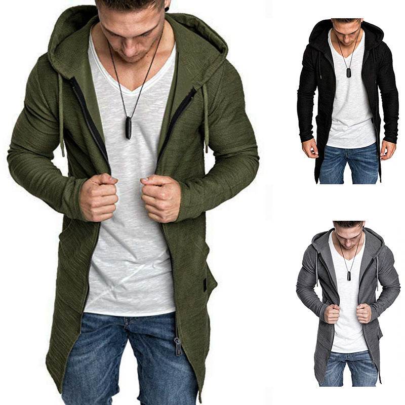 Mid-length men's hoodie with zipper - Mubimart