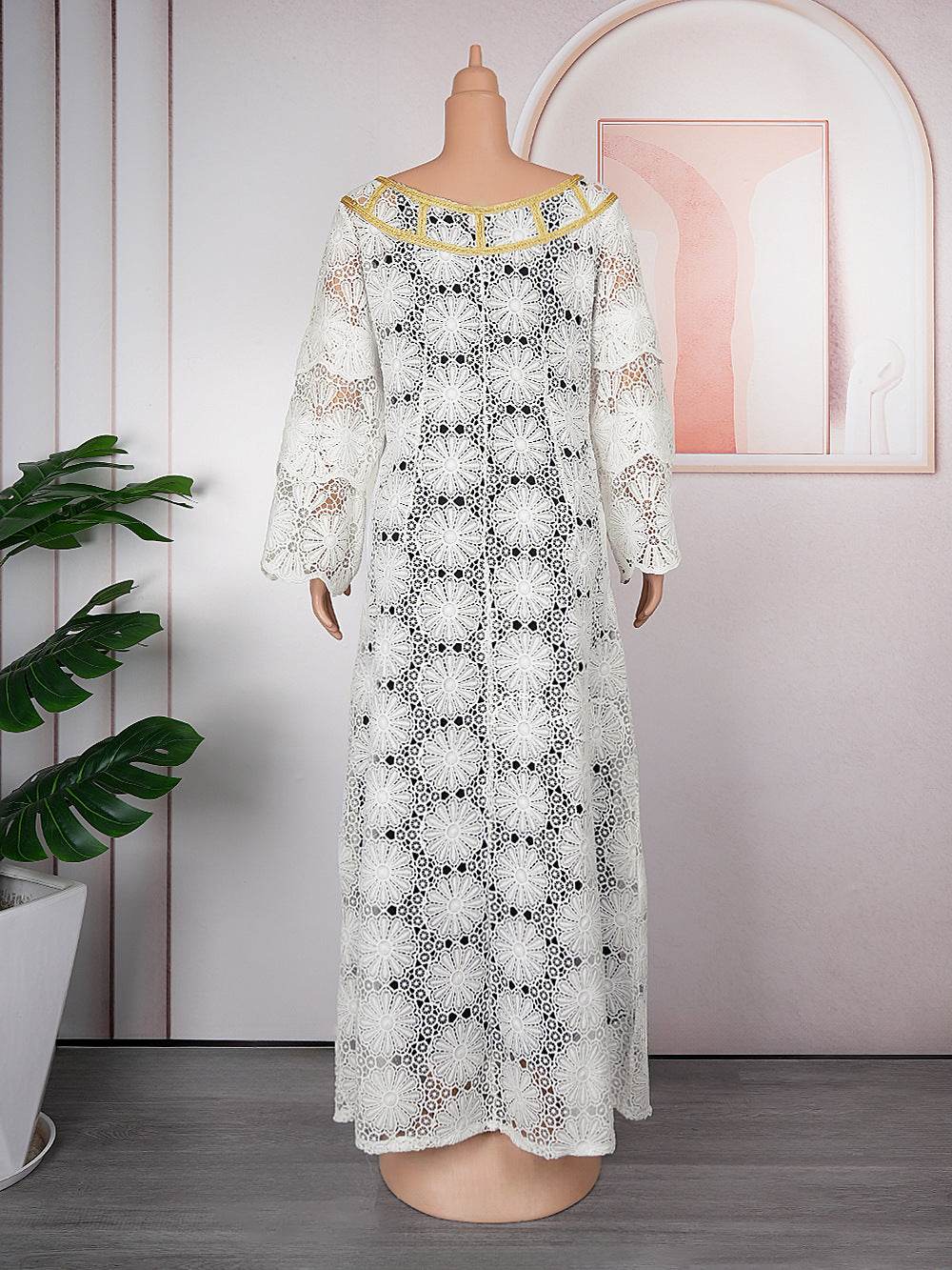 Women's Crocheted Hollow-out Plus Size Robe African Dress - Mubimart