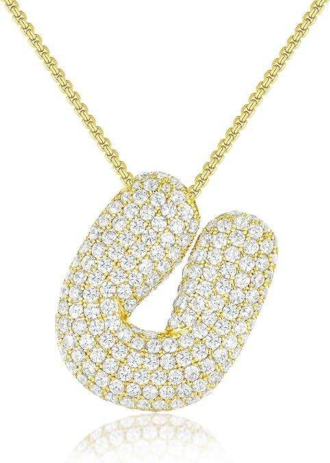 Brass Zircon Balloon English Letter Necklace - Mubimart