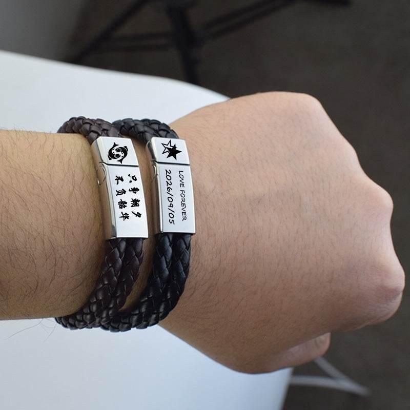 Fashion Personalized Men Woven Leather Bracelet - Mubimart