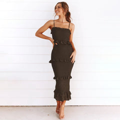 Strap pleated cake dress maxi - Mubimart -  