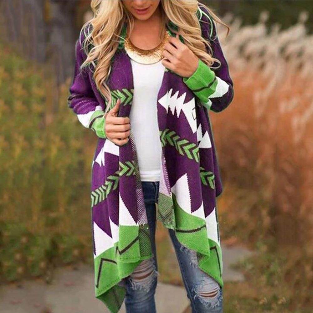 Geometric print plus size sweater - Mubimart