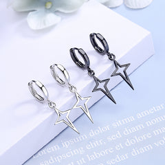 Hip Hip Men Earrings Jewelry Punk Silver Black Hollow Star Cross Pendant Small Hoop Stud Earrings For Women