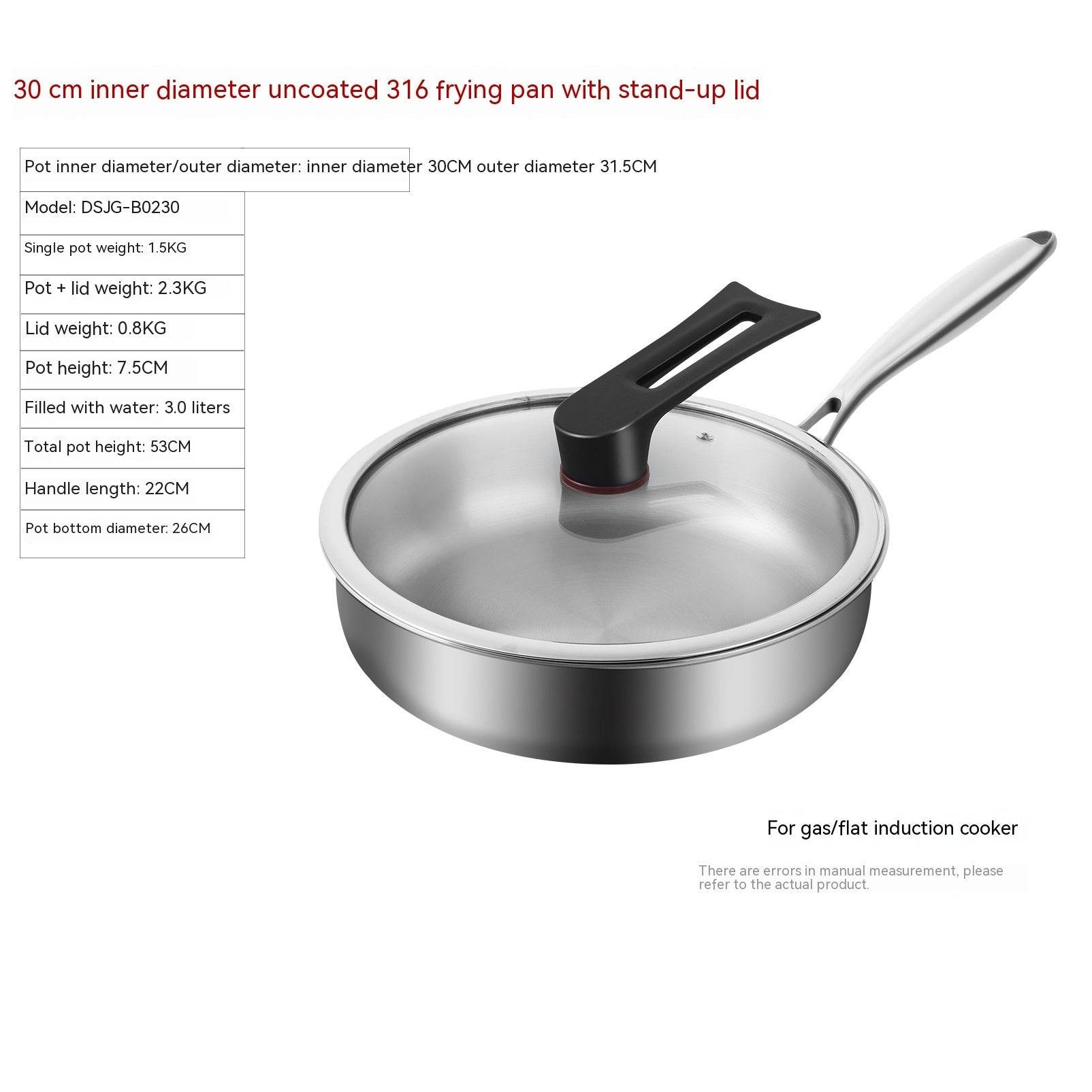 316L Stainless Steel Frying Uncoated Household Pan - Mubimart
