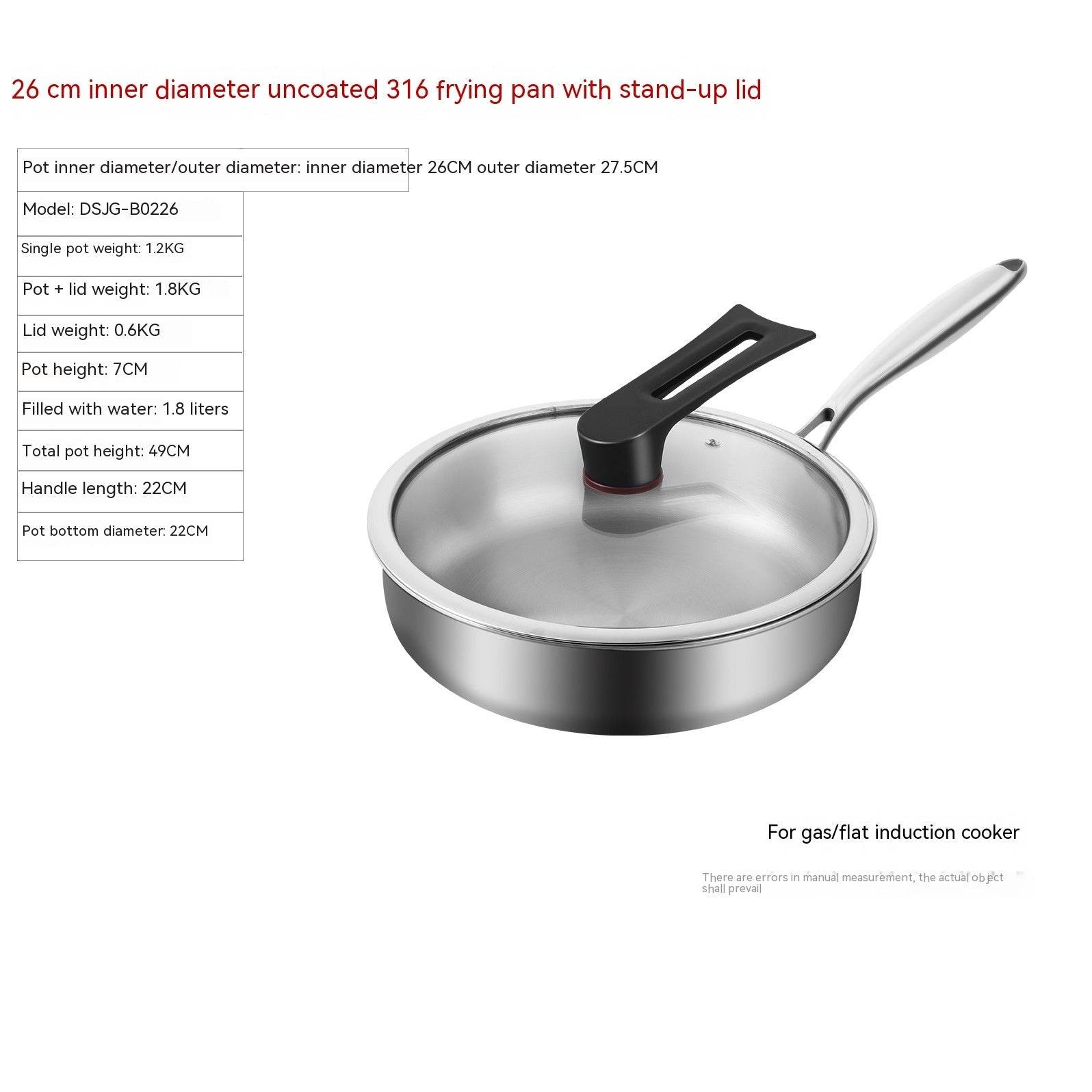 316L Stainless Steel Frying Uncoated Household Pan - Mubimart