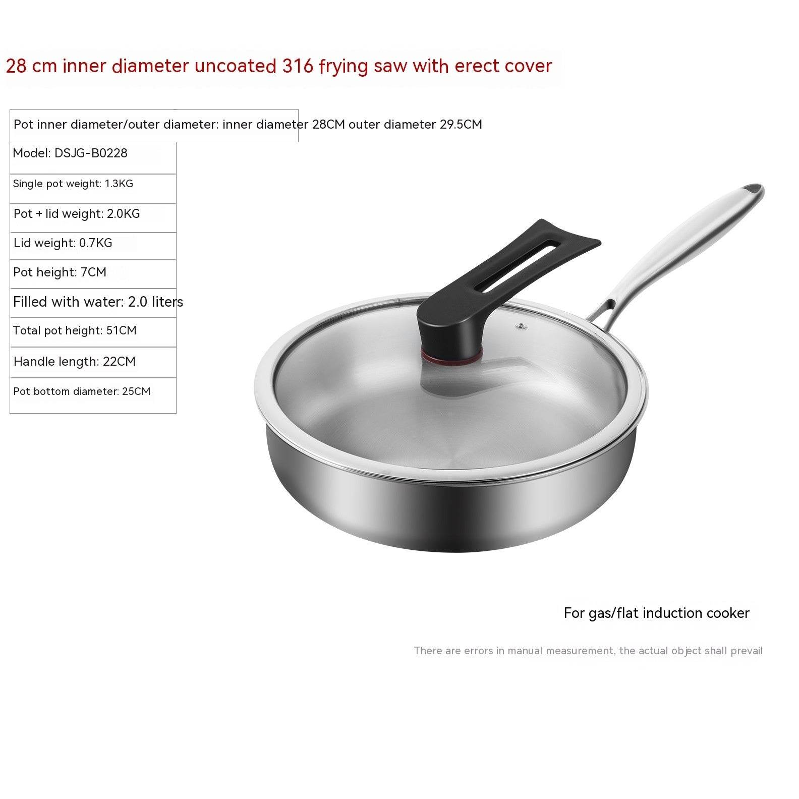 316L Stainless Steel Frying Uncoated Household Pan - Mubimart