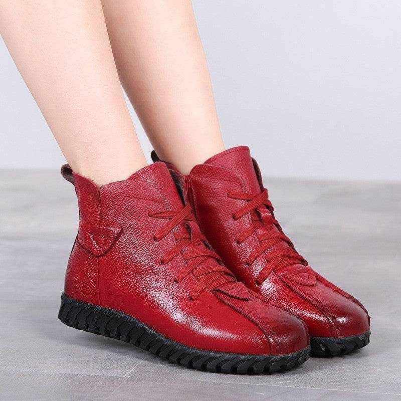 Leather wool booties - Mubimart