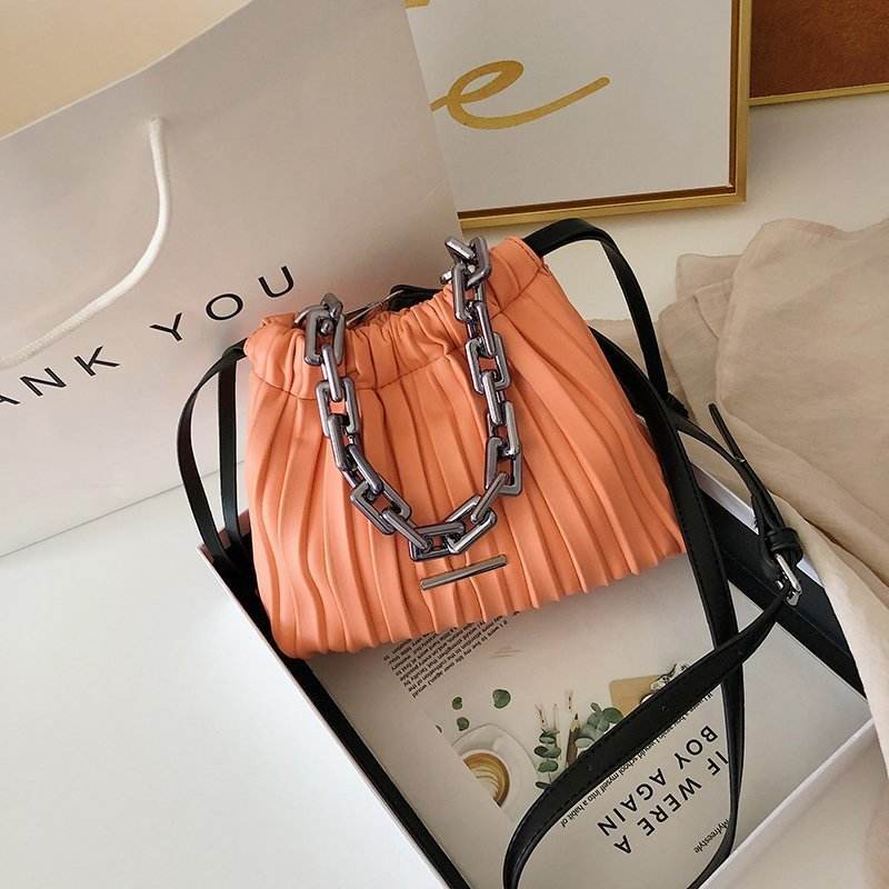 Designer Women Bags Drawstring Bucket Bag with Thick Chain Crossbody Bag - Mubimart