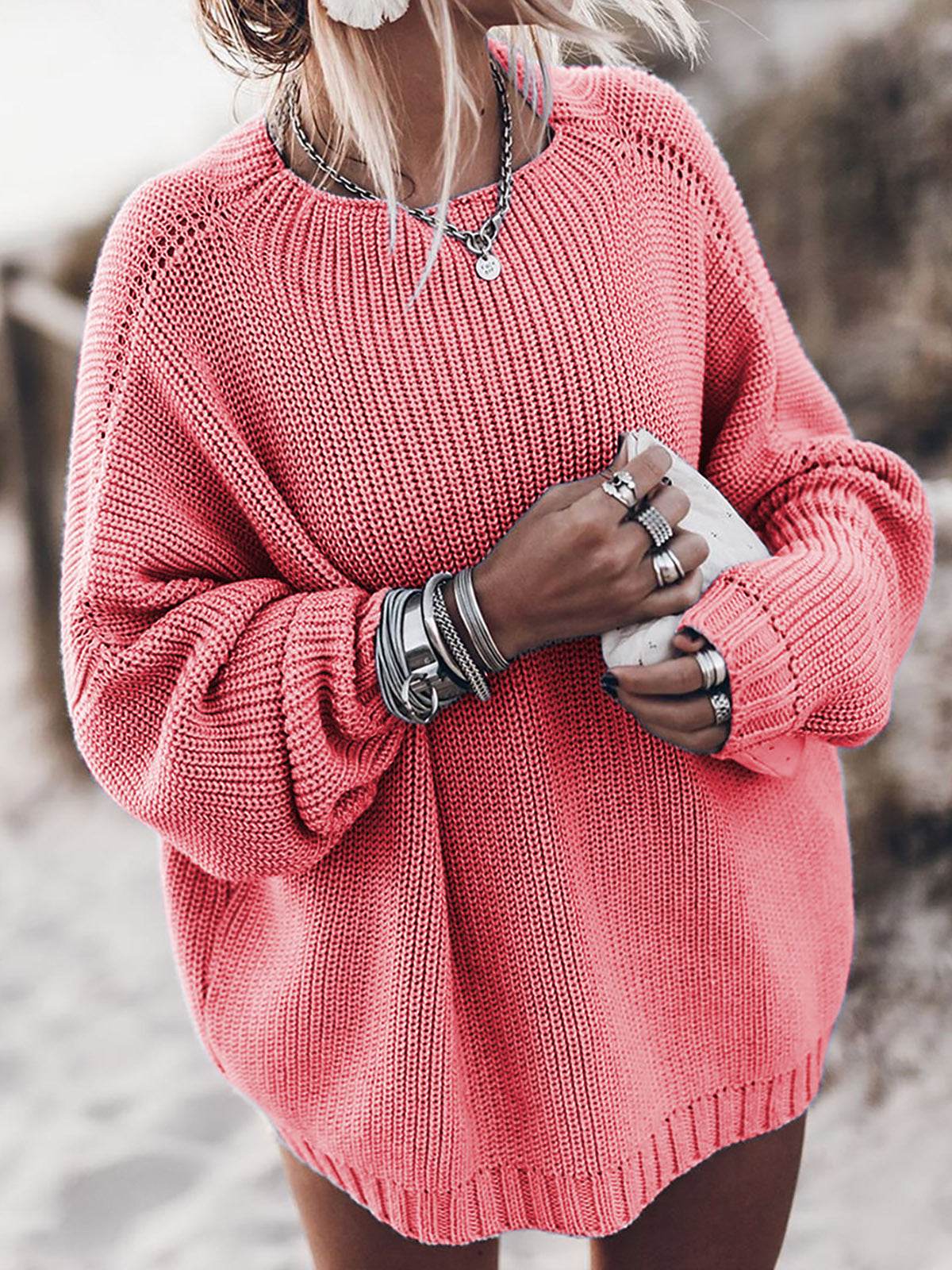 Loose plus size sweater coat - Mubimart