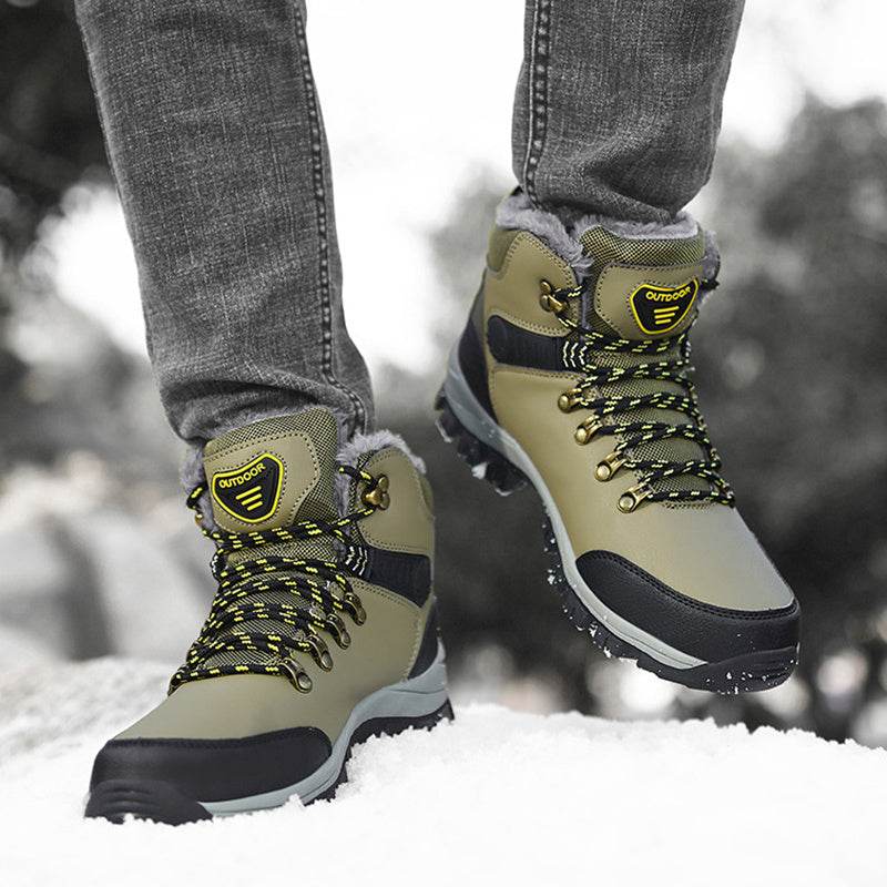 Winter Snow Boots Men Warm Plush Ankle Boots Hiking Lace-up Shoes - Mubimart