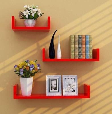 Living Room Wall Punch-free Shelf Wall Hanging Bookshelf Clapboard Storage Shelf TV Background Wall Decoration Shelf - Mubimart