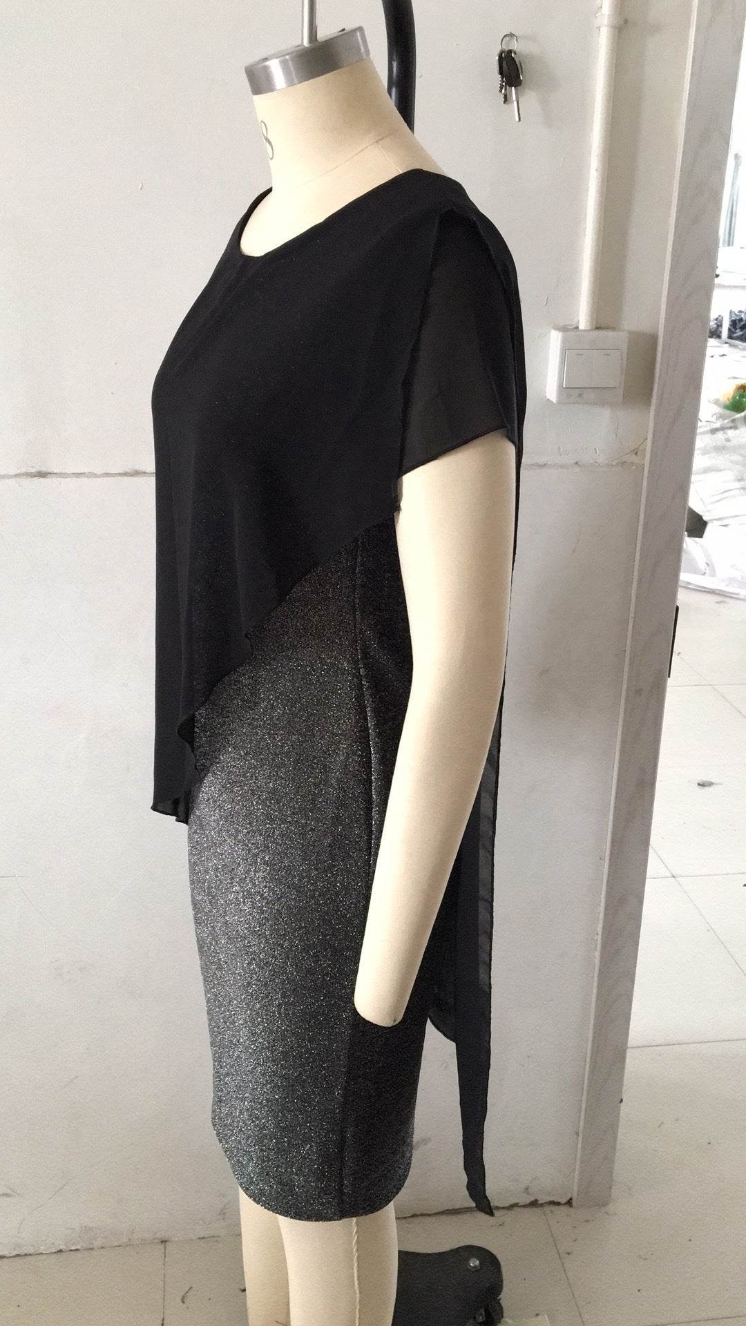 European And American Plus Size Solid Color Chiffon Fake Two-piece Slim Fit Sheath Sexy Party Formal Dress Women - Mubimart