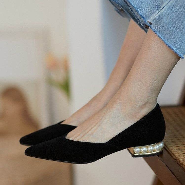 French pointed toe shoes women's flat low heels - Mubimart